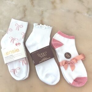 Kensie Luxe Bow Print Quarter Socks Franco Sarto Ruffle Trim 3 Pack Sz 4/10